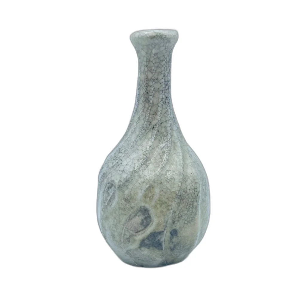 Vintage Signed Studio Pottery Vase Hand Thrown Marbled Swirl Glaze Grey White